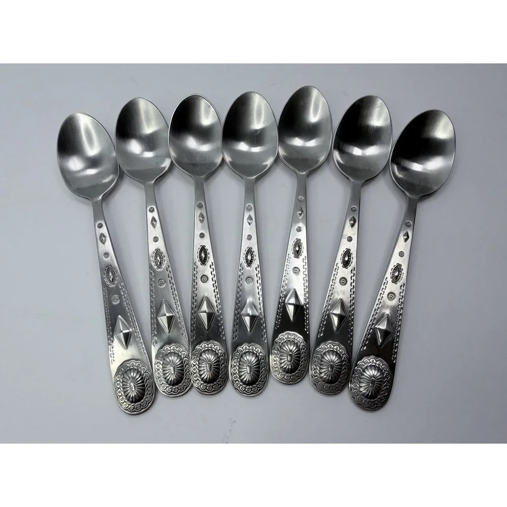 Wallace TAOS Stainless Southwest Motif Set of 8 Teaspoons 6 3/8